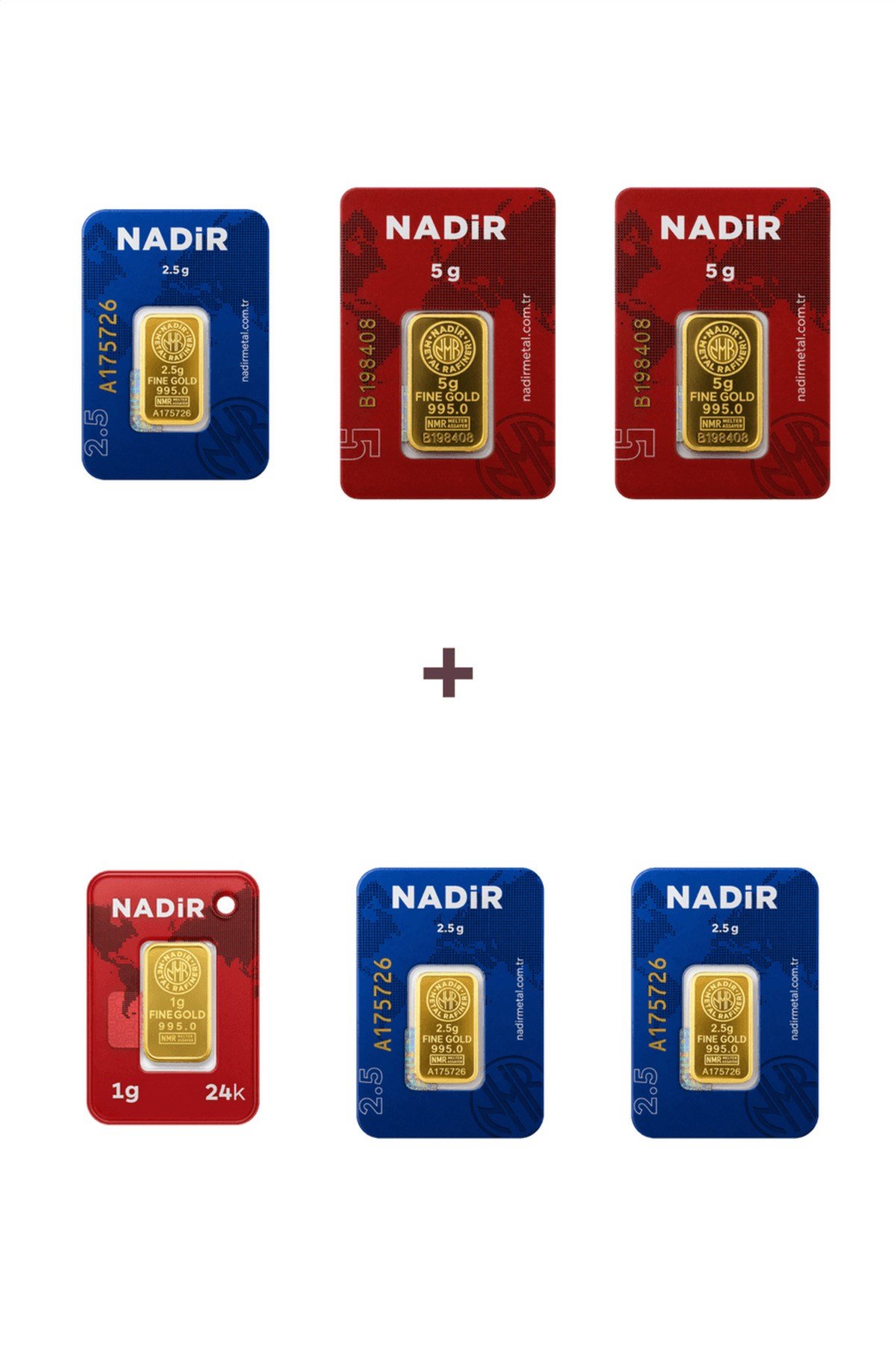 24 Ayar 18,5 Gram Külçe Altın (2 Adet 5 Gram Külçe Altın + 3 Adet 2,5 Gram Külçe Altın +