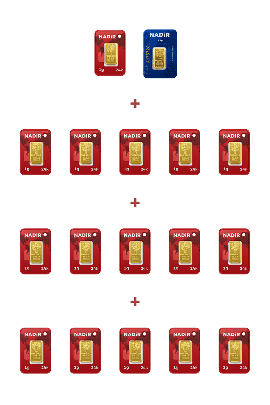 Nadir Gold 24 Ayar 18,5 Gram Külçe Altın (1 Adet 2,5 Gram Külçe Altın + 16 Adet 1 Gram Külçe Altın )