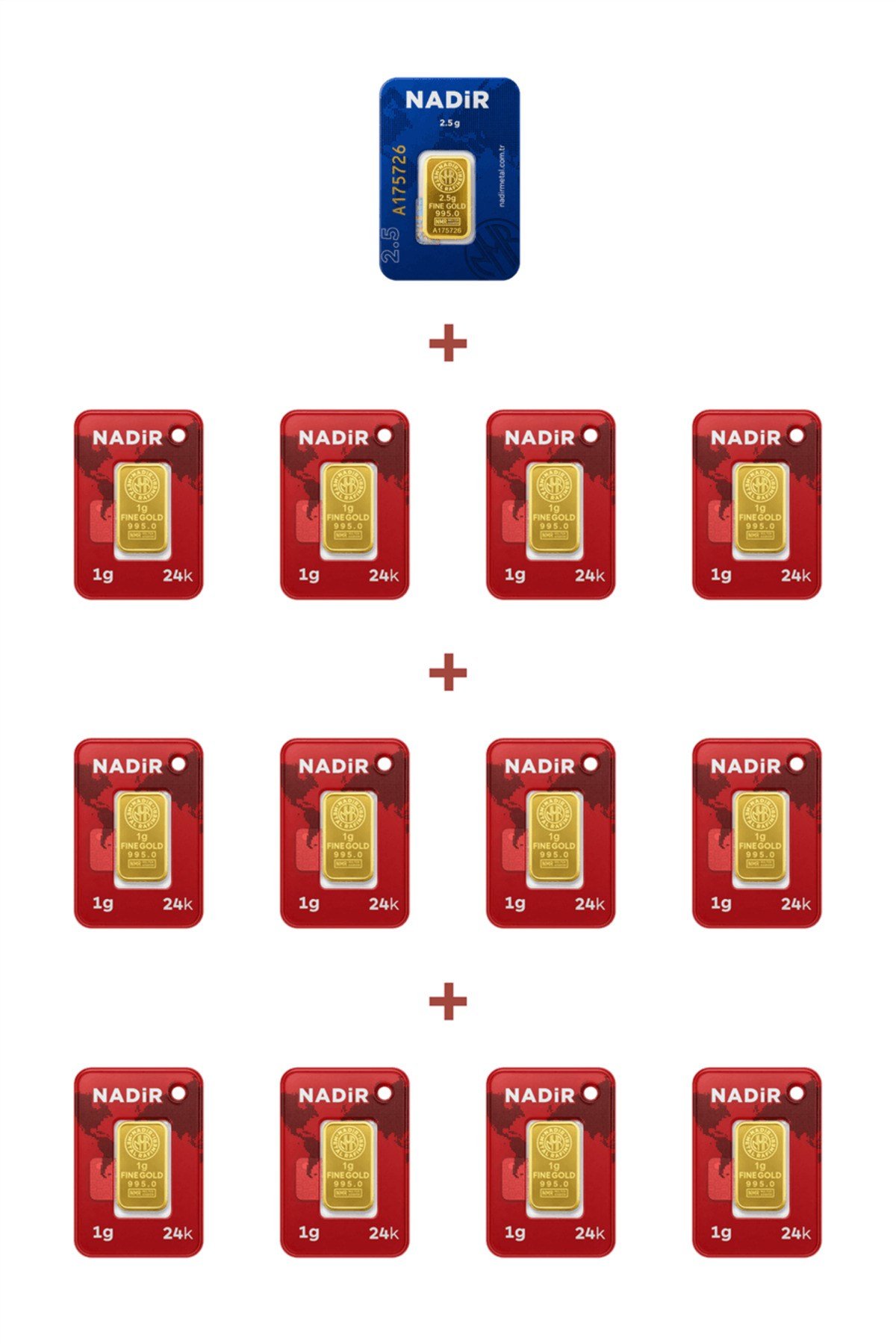 24 Ayar 14,5 Gram Külçe Altın (1 Adet 2,5 Gram Külçe Altın + 12 Adet 1 Gram Külçe Altın )