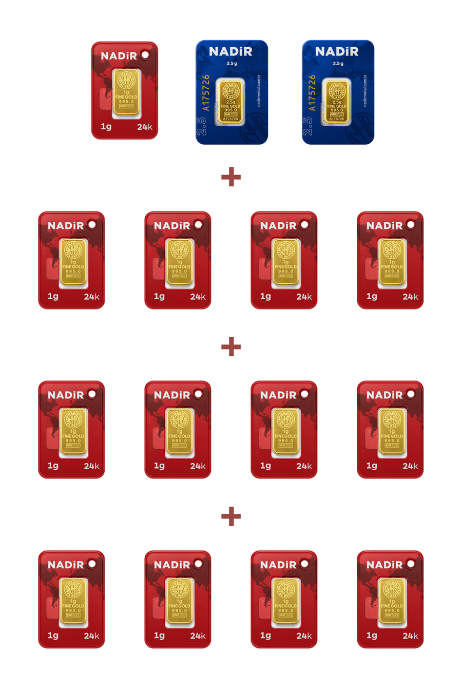 Nadir Gold 24 Ayar 18 Gram Külçe Altın (2 Adet 2,5 Gram Külçe Altın + 13 Adet 1 Gram Külçe Altın )