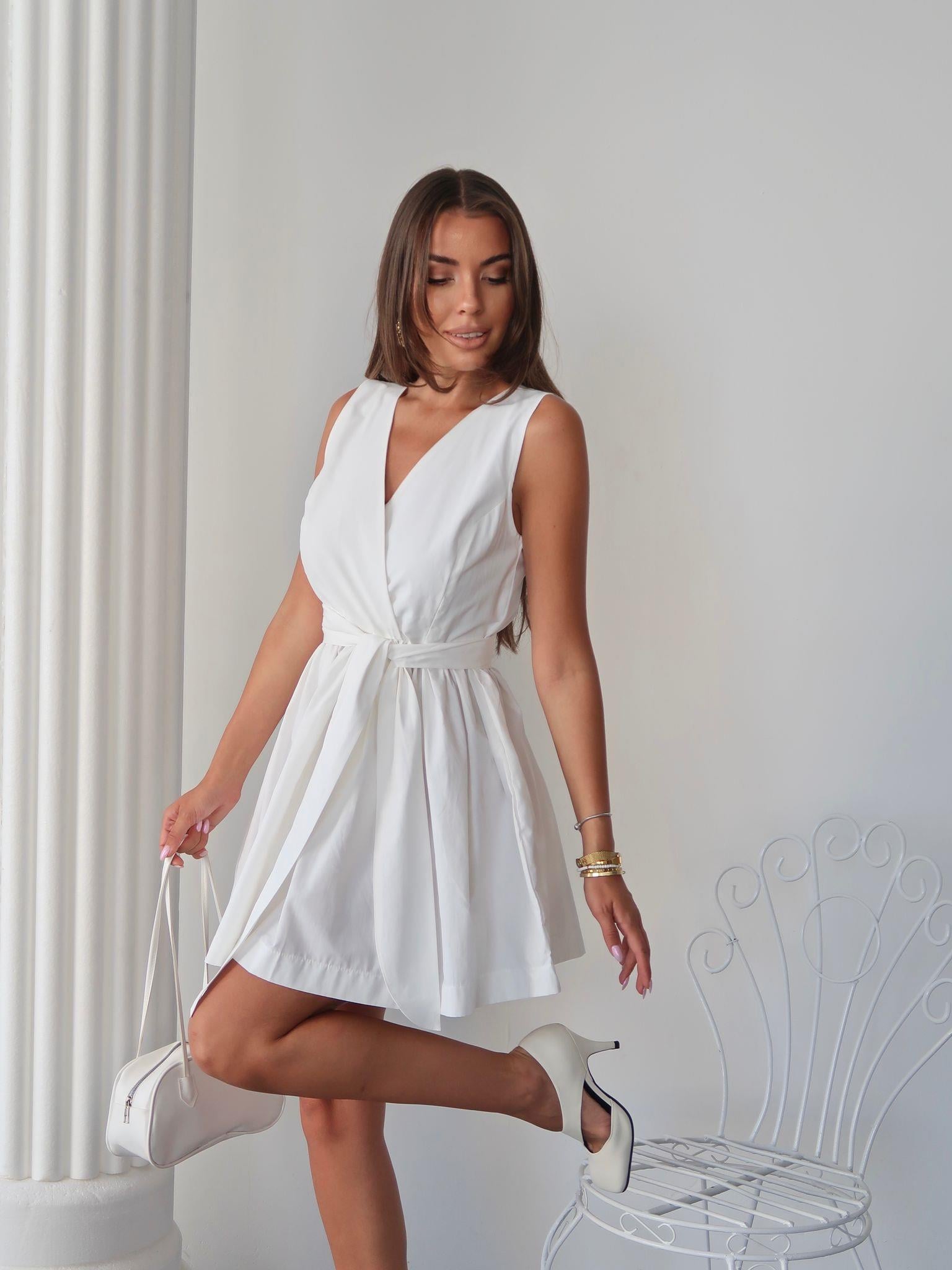 Bağlamalı Poplin Kumaş Mini Elbise - 1034