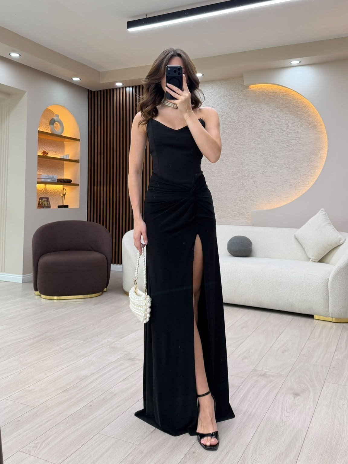 Drapeli Yırtmaçlı Maxi Elbise NVM-20639