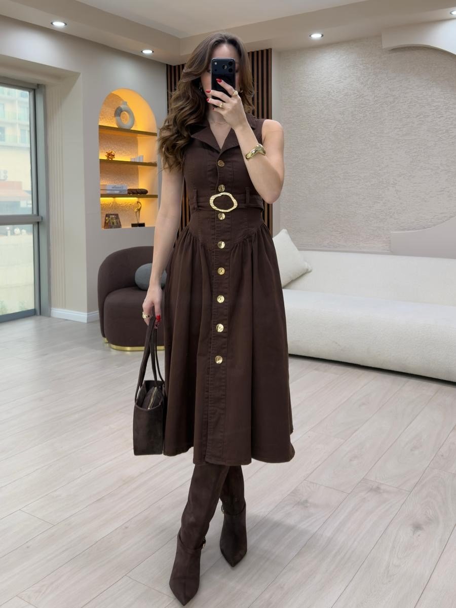Elegance Midi Denim Elbise NVM-30007