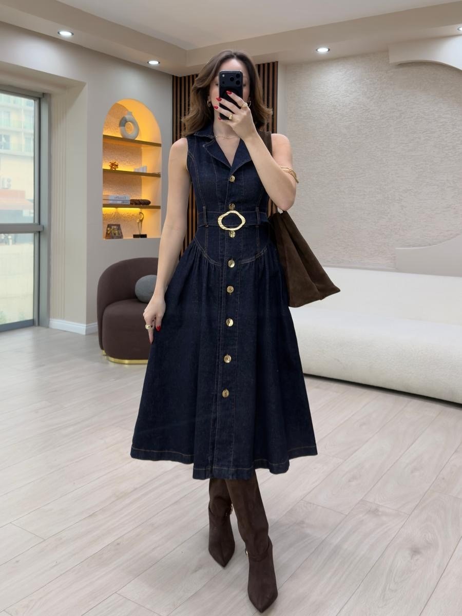 Elegance Midi Denim Elbise NVM-30007