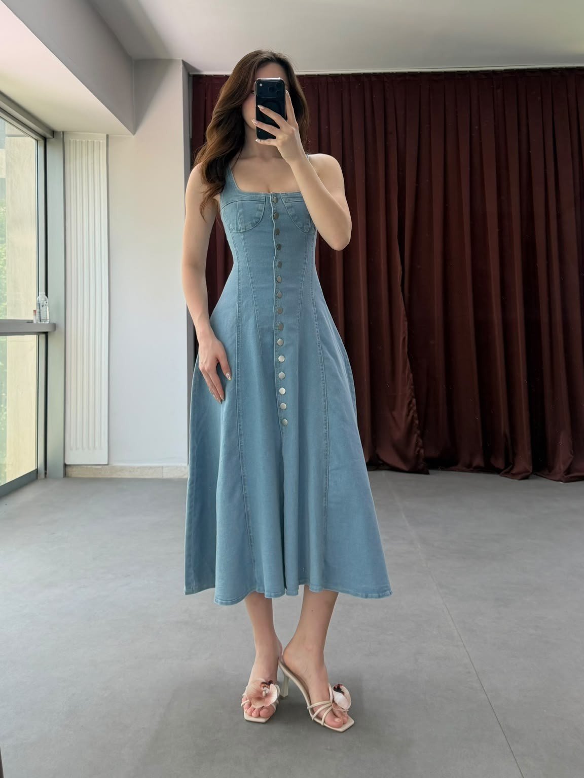 Önden Düğmeli Denim Elbise NVM-30111