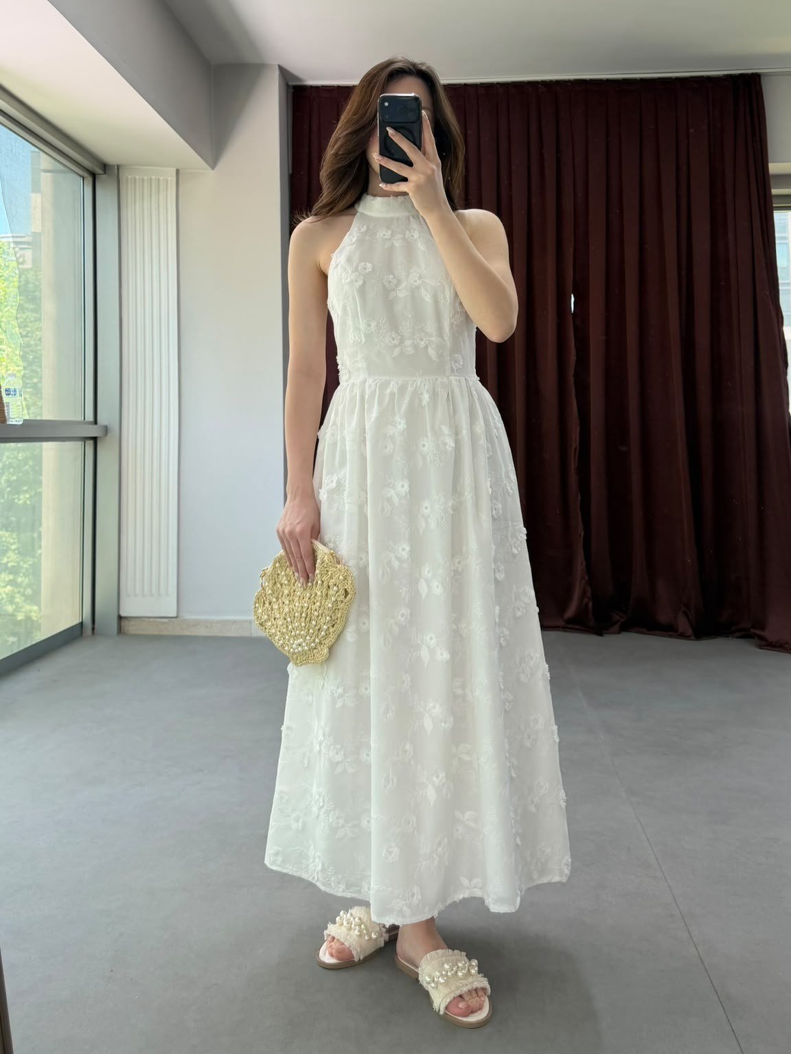 Romantik Çiçek İşlemeli Midi Elbise NVM-20463