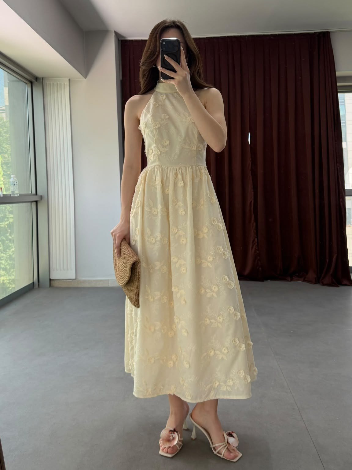 Romantik Çiçek İşlemeli Midi Elbise NVM-20463