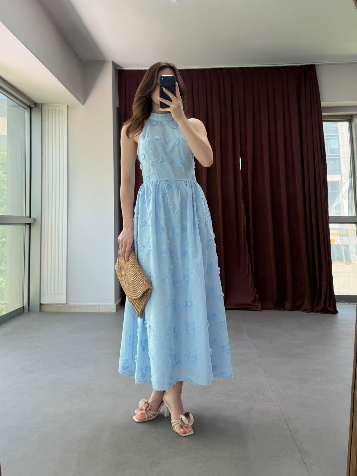 Romantik Çiçek İşlemeli Midi Elbise NVM-20463