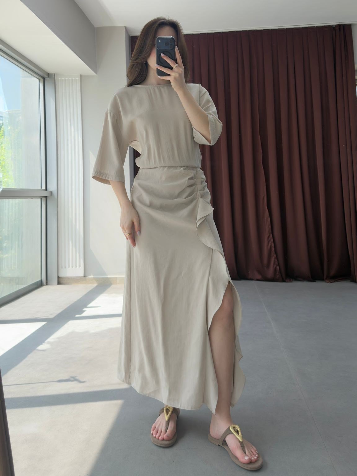 Soft Pink Volanlı Yaz Davet Elbisesi NVM-8443