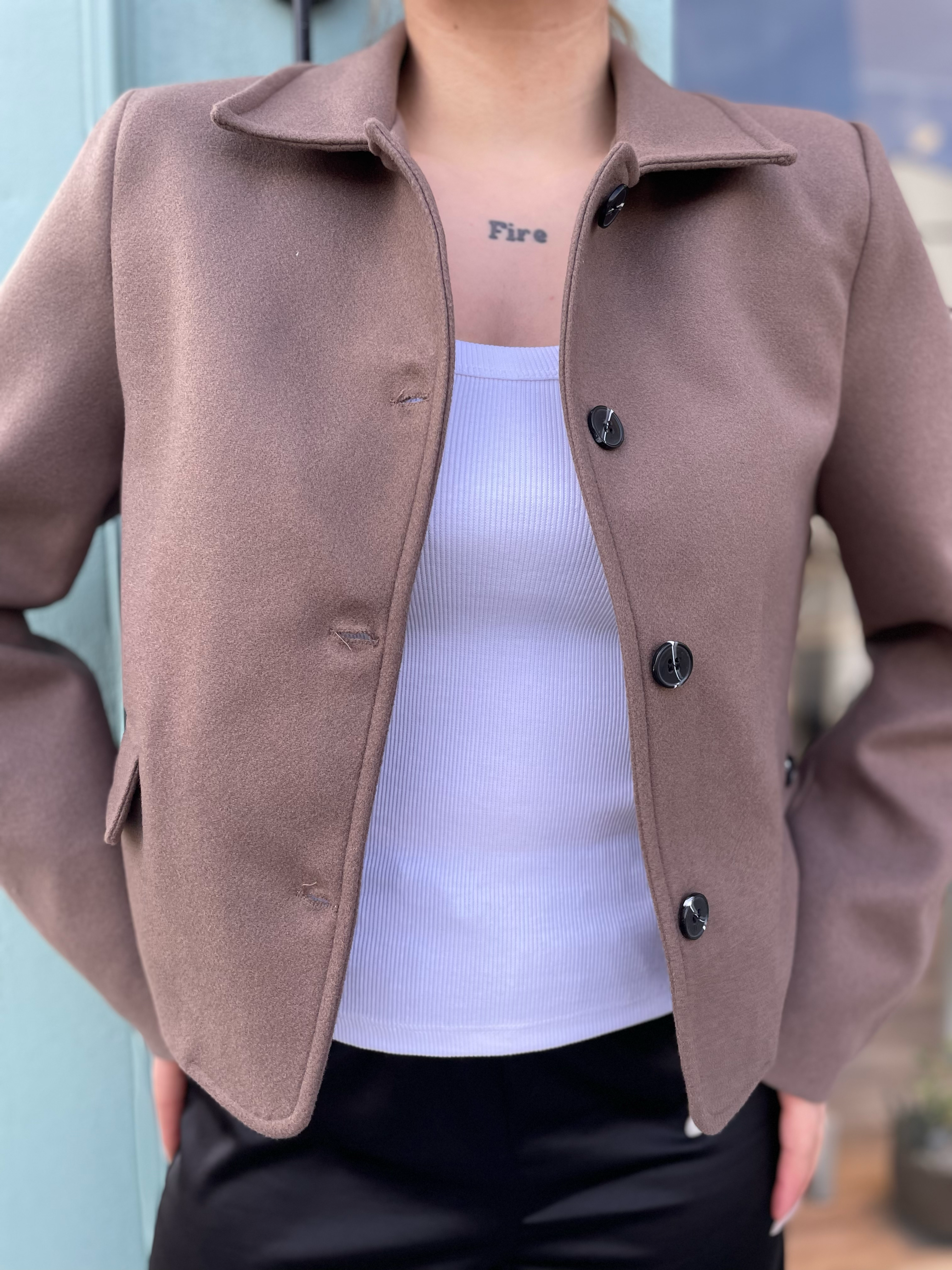 Kahve Kaşe Crop Ceket