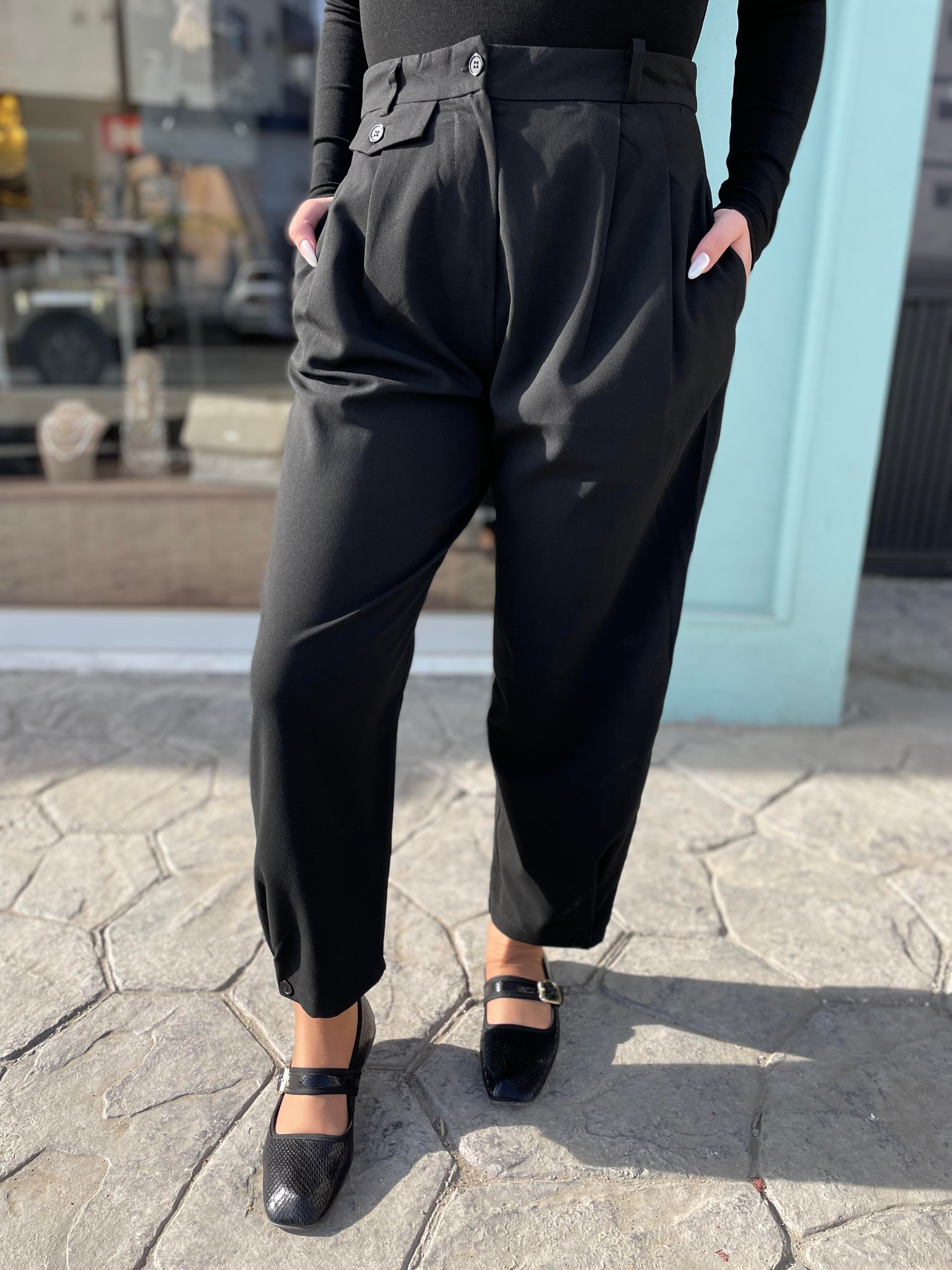 Siyah Şalvar Model Cep Detaylı Pantolon