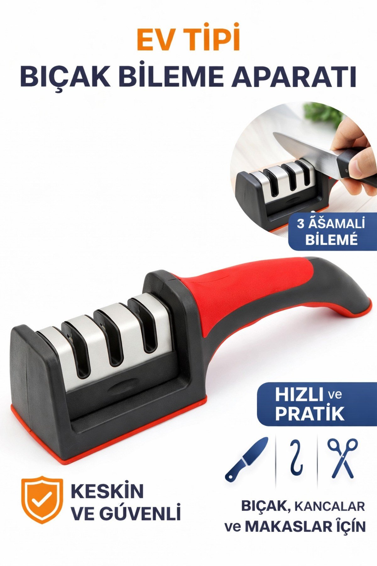 Ev Tipi 3 Kademeli Profesyonel Bıçak Bileme Aparatı Kaymaz Paslanmaz Çelik Bıçak Keskinleştirici