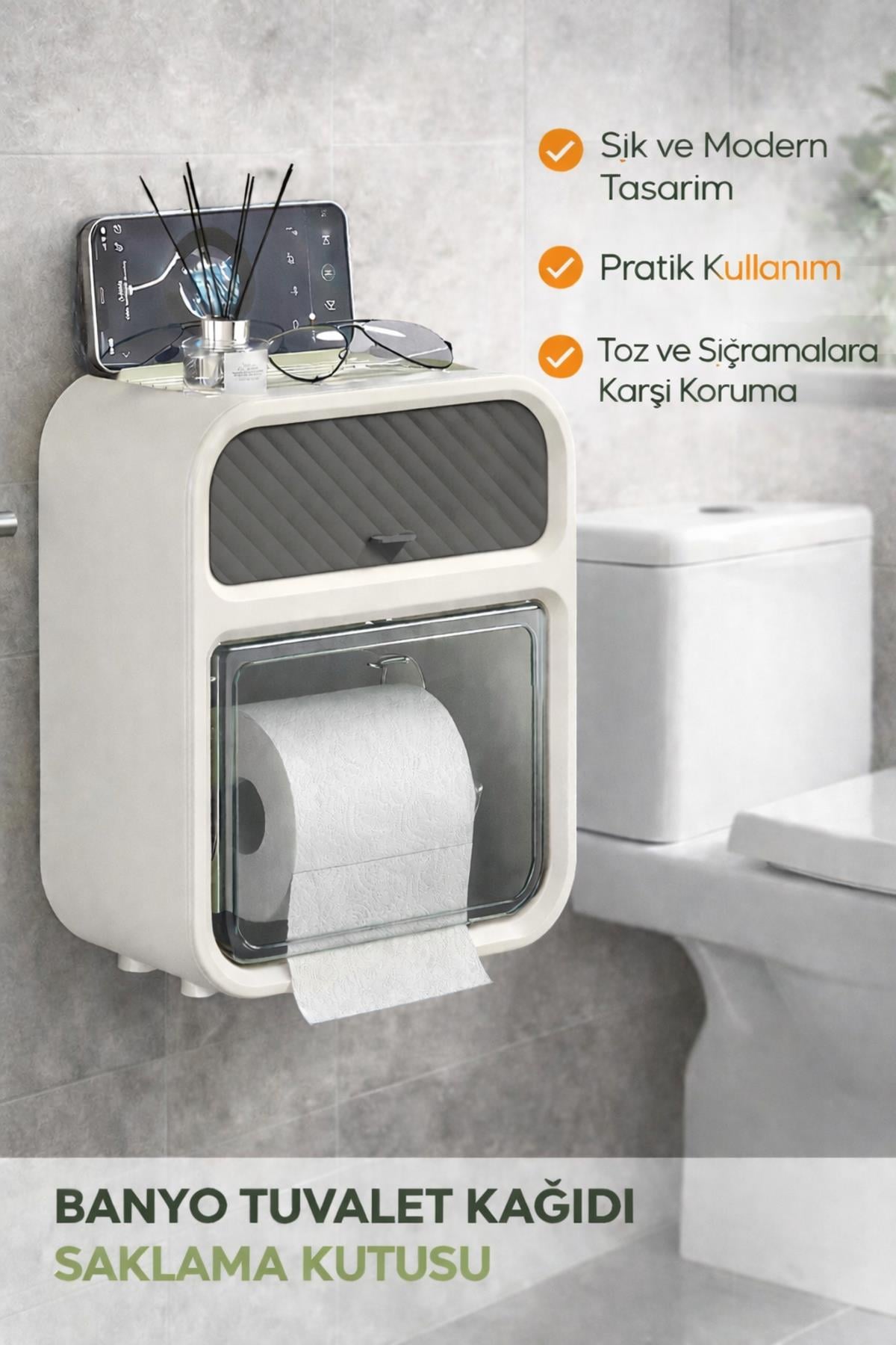 Kapaklı Duvara Monte Banyo Tuvalet Kağıdı Saklama Kutusu Su ve Toz Geçirmez