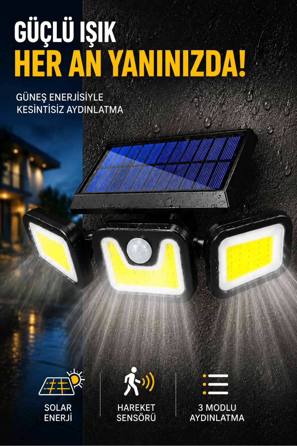 Solar Bahçe Aydınlatma 90 LED Hareket Sensörlü 3 Modlu Güneş Enerjili Dış Mekan Duvar Lambası
