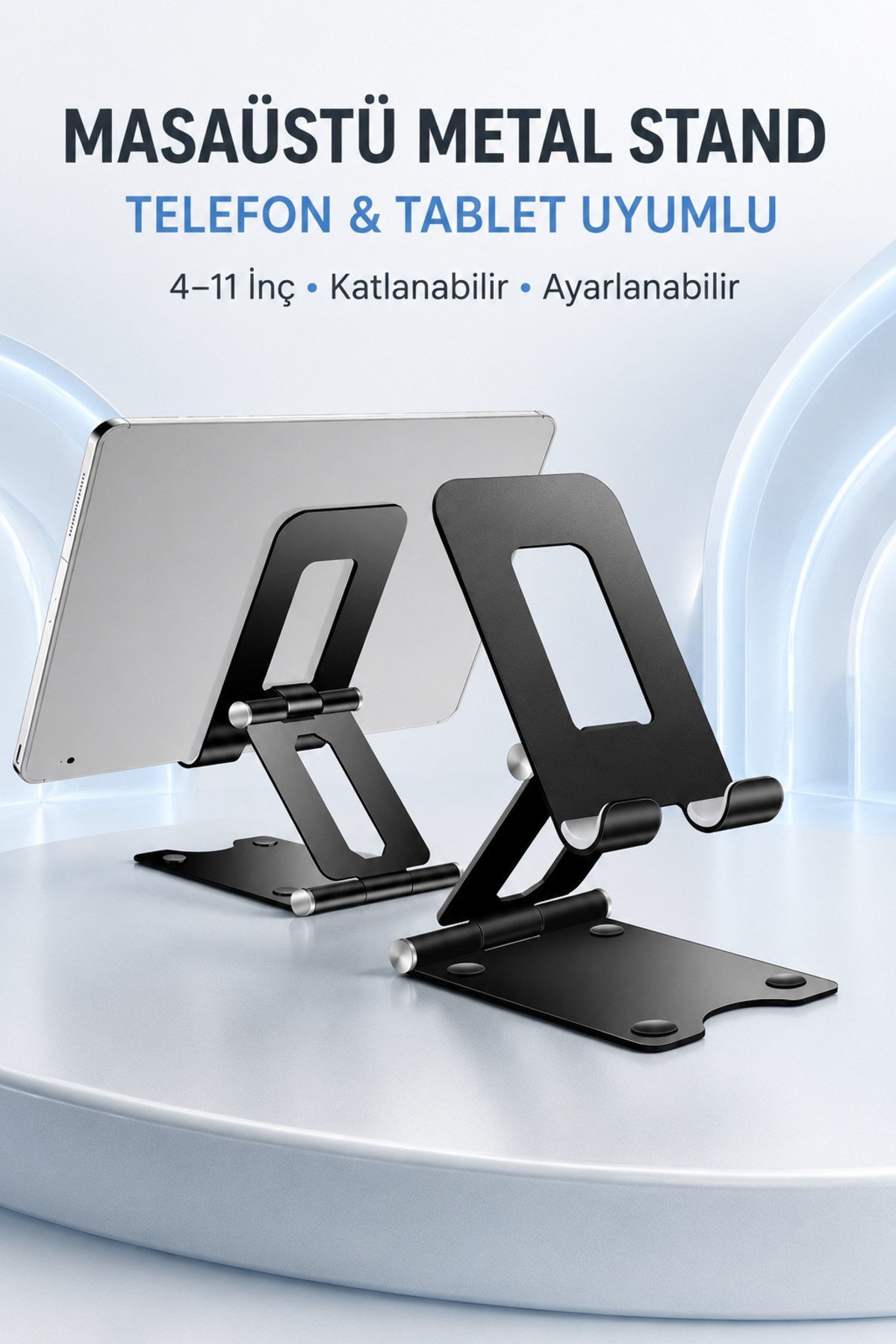 Taşınabilir Katlanabilir Metal Masaüstü Telefon Tablet Standı Ayarlanabilir Tutucu Kaymaz Taban 4-11 İnç