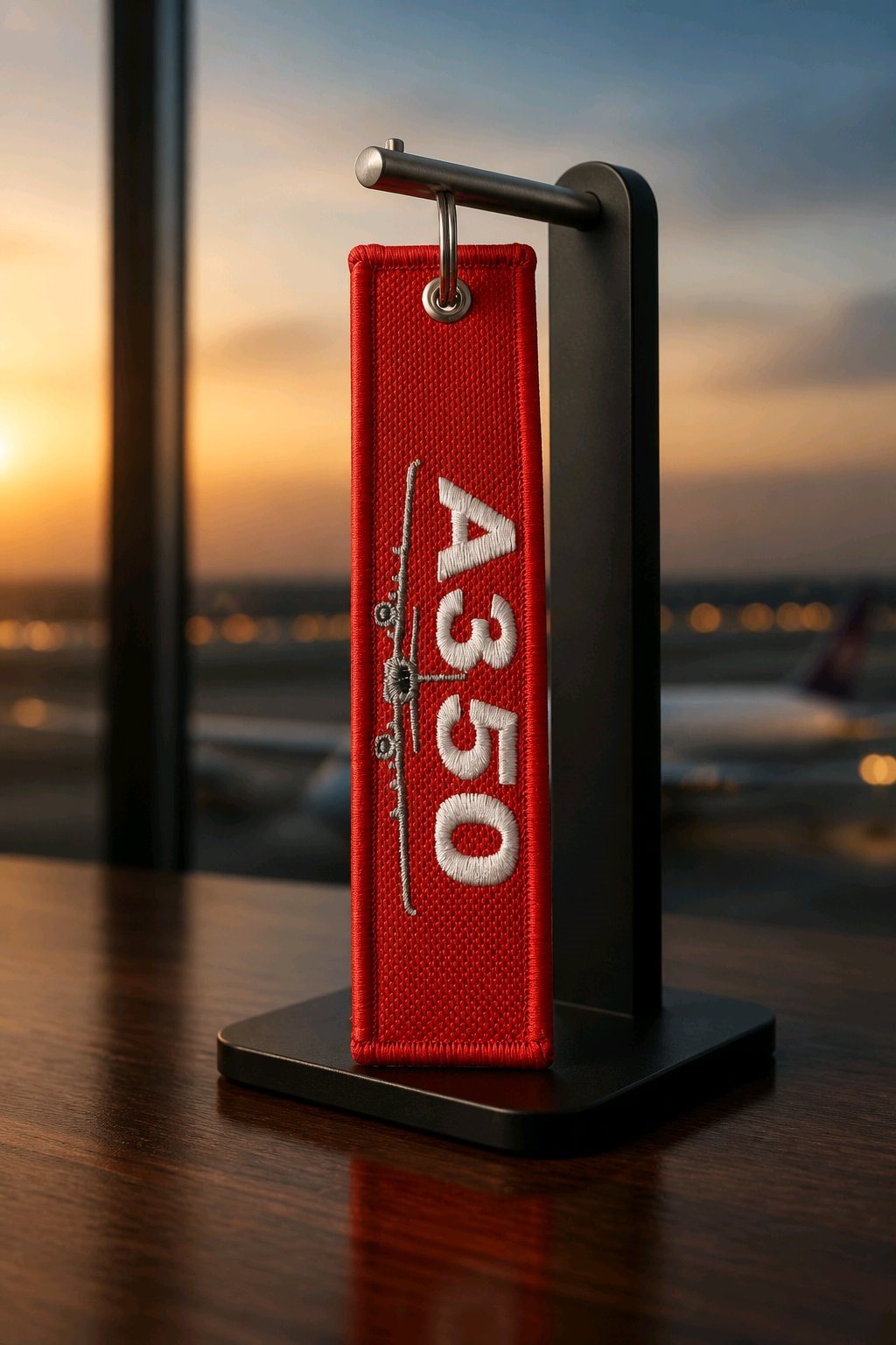 A350 , Uçak , Remove Before Flight Kırmızı Beyaz Nakışlı Bez Anahtarlık
