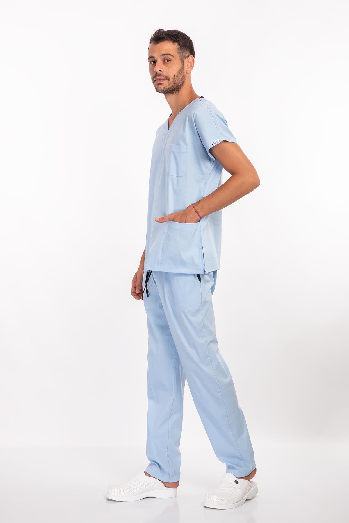 Bebe Mavi Soft Likra Hemşire Hastane Doktor Cerrahi Takım Üniforma-Nur Medikal Giyim