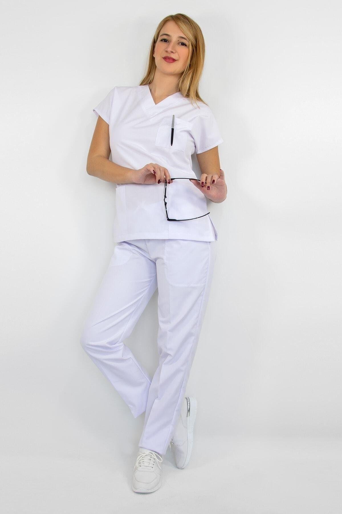 Beyaz Alpaka Alt Üst Takım-Nur Medikal Giyim