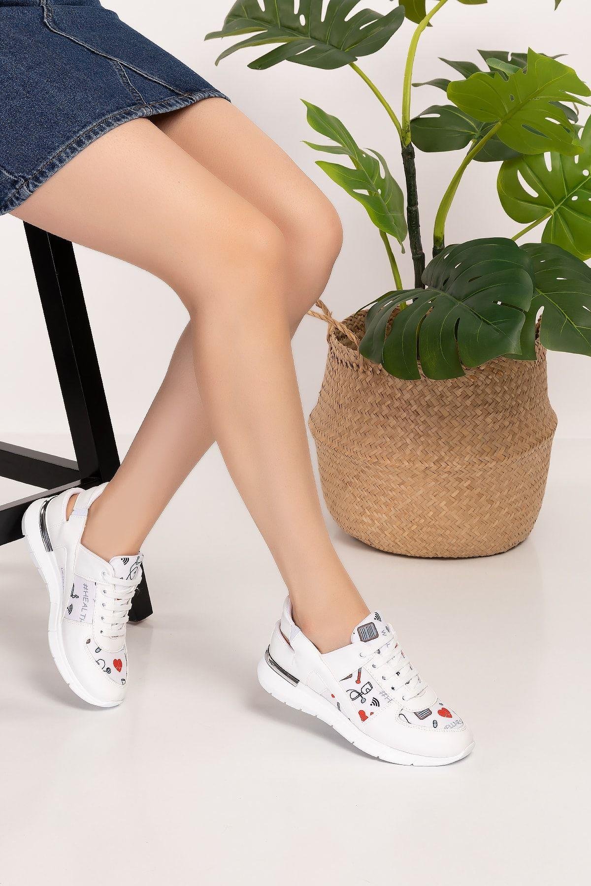 Beyaz Nurse Life Temalı Ortopedik Spor Ayakkabı-Nur Ortopedi