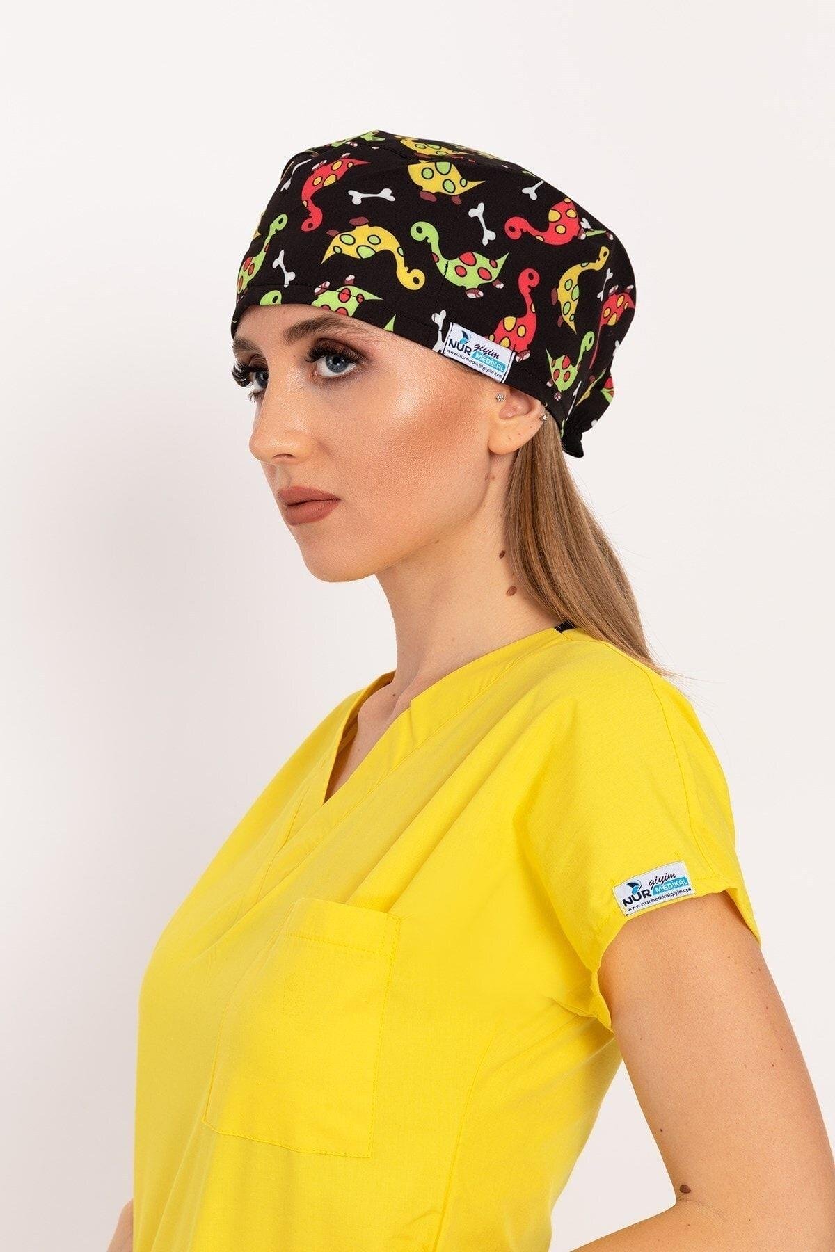 Dinazor Desenli Doktor Hemşire Cerrahi Hastane Aşçı Bonesi-Nur Ortopedi