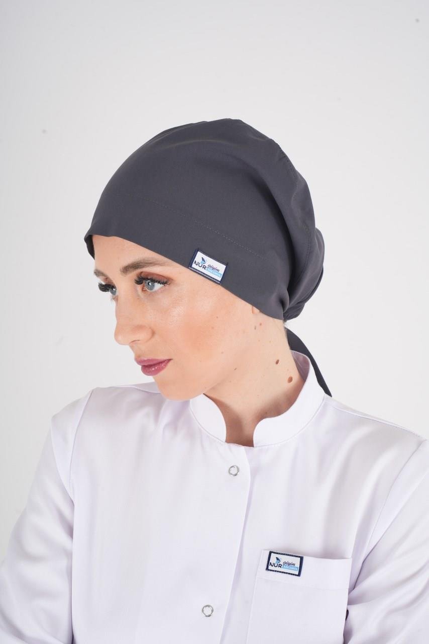 Düz Antrasit Tesettür Doktor Hemşire Hastane Aşçı Mutfak Cerrahi Bone-Nur Medikal Giyim