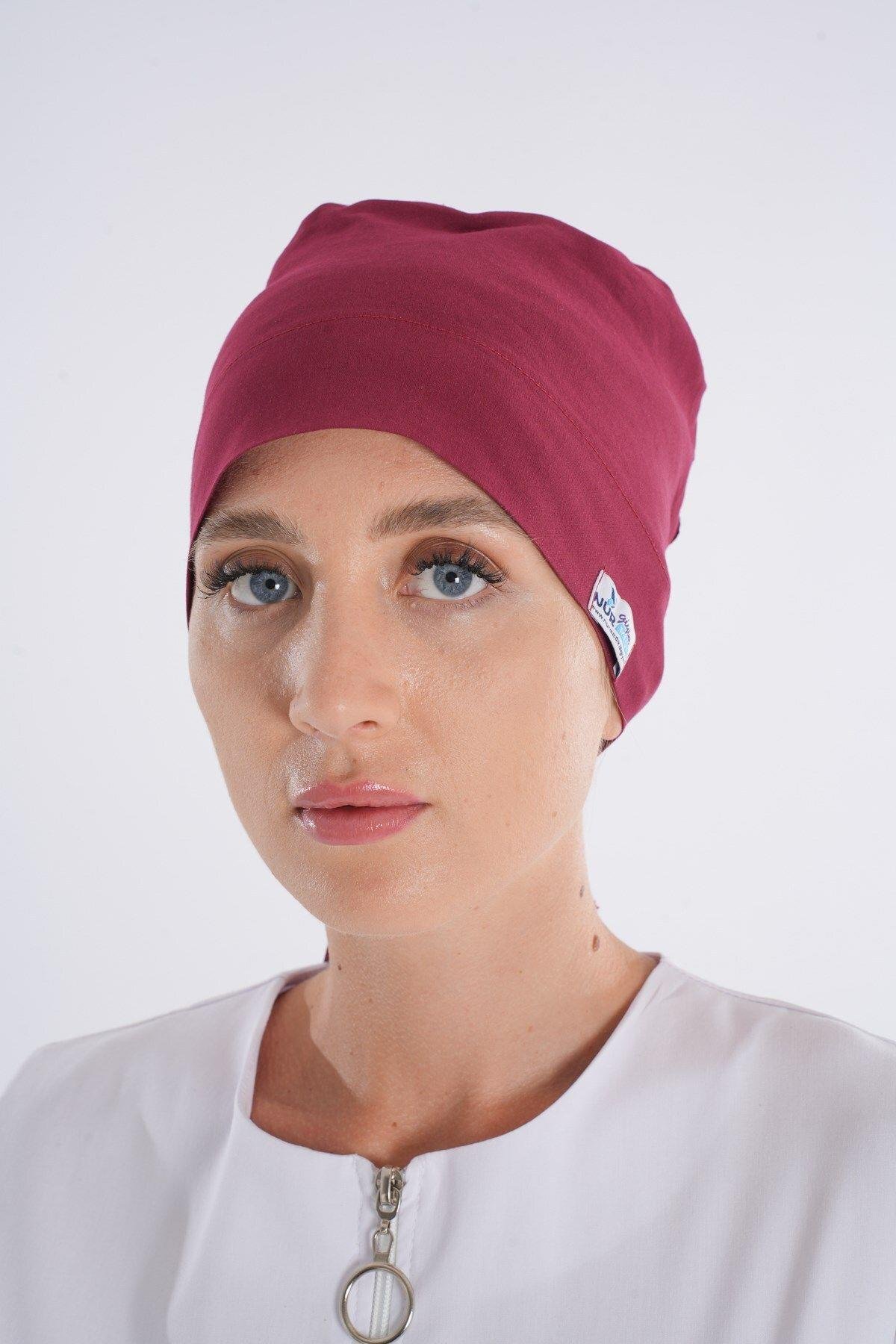 Düz Bordo Tesettür Doktor Hemşire Hastane Aşçı Cerrahi Bone-Nur Medikal Giyim