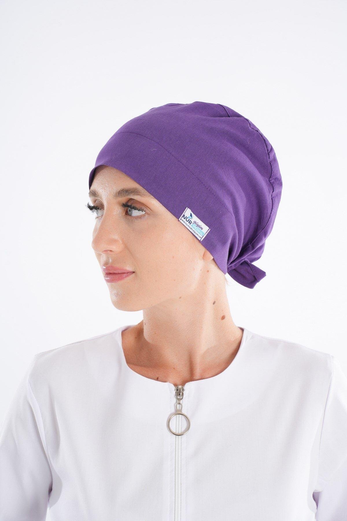 Düz Mor Tesettür Doktor Hemşire Hastane Aşçı Cerrahi Bone-Nur Medikal Giyim