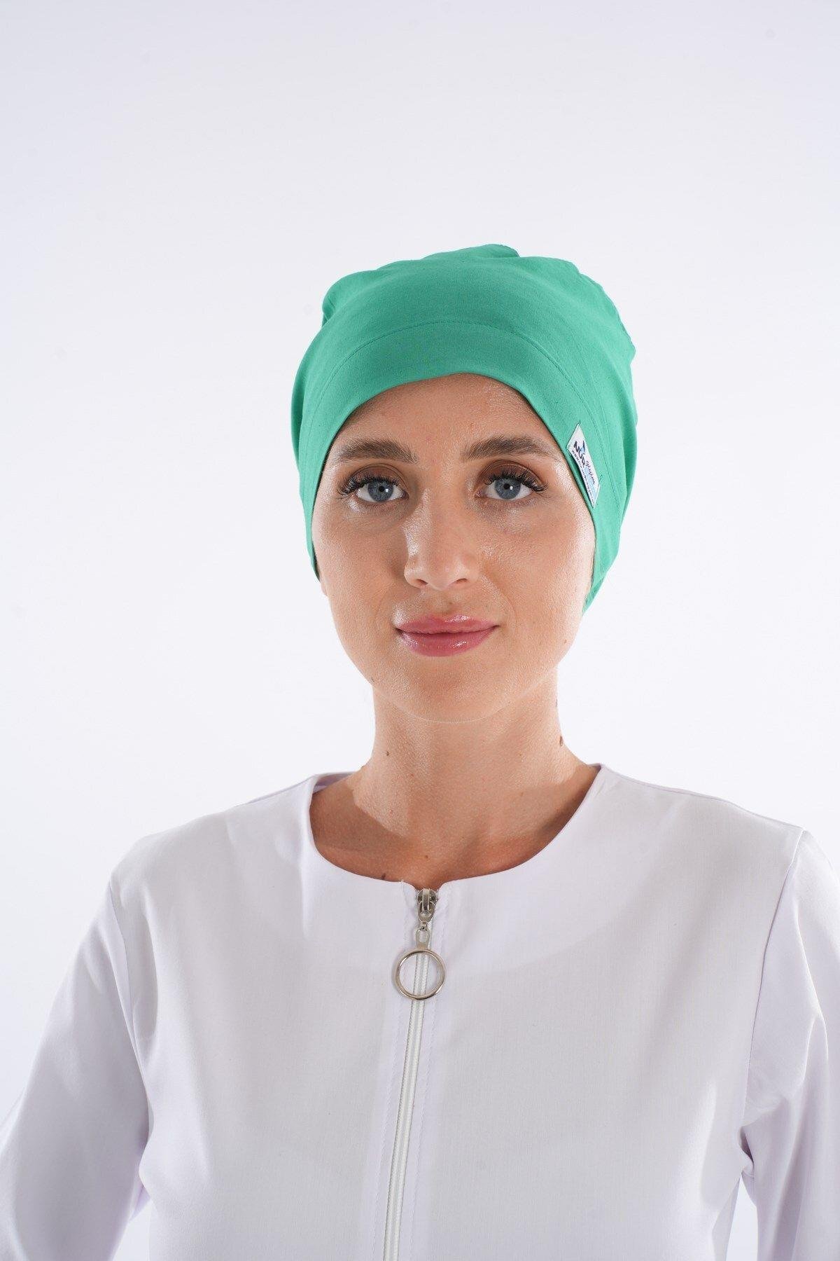 Düz Yaprak Yeşili Tesettür Doktor Hemşire Hastane Aşçı Cerrahi Bone-Nur Medikal Giyim
