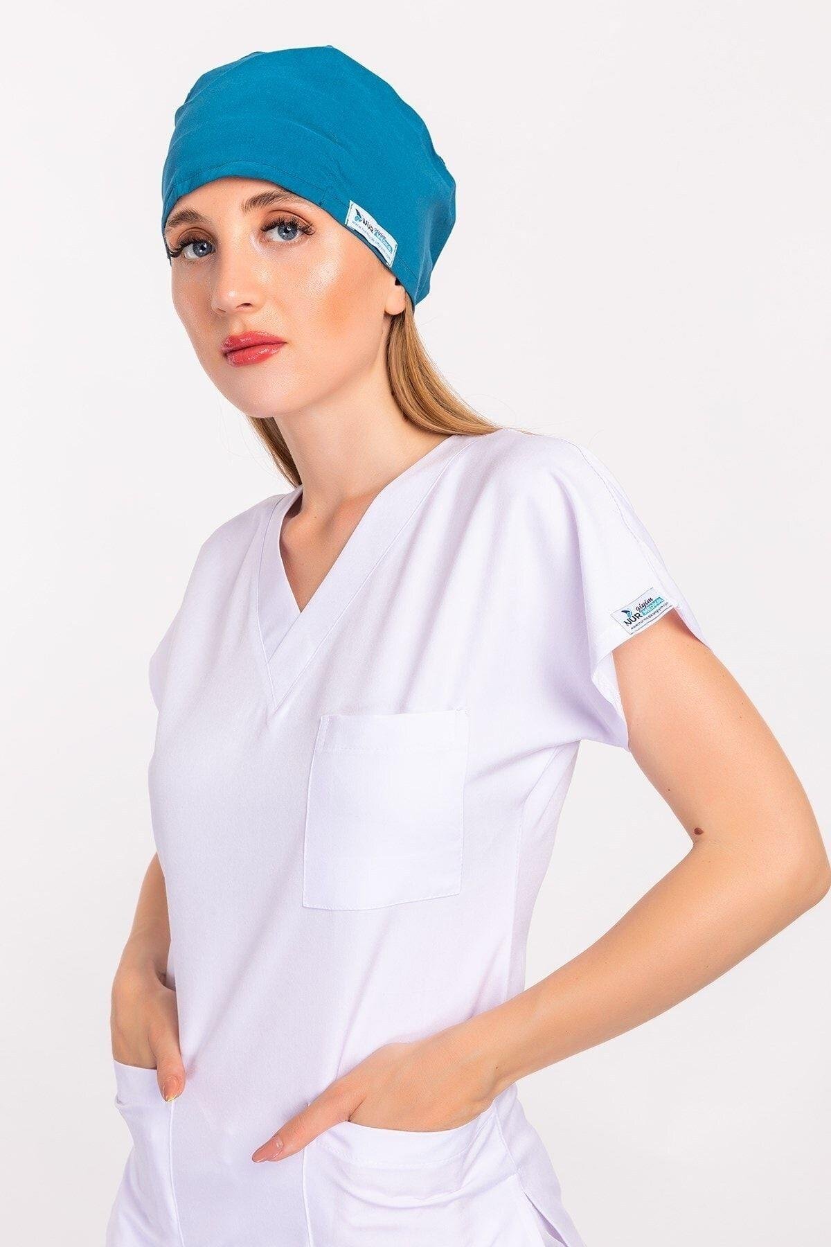 Kadın Açık Petrol Mavi Doktor Hemşire Hastane Aşçı Cerrahi Bone B137-Nur Medikal Giyim