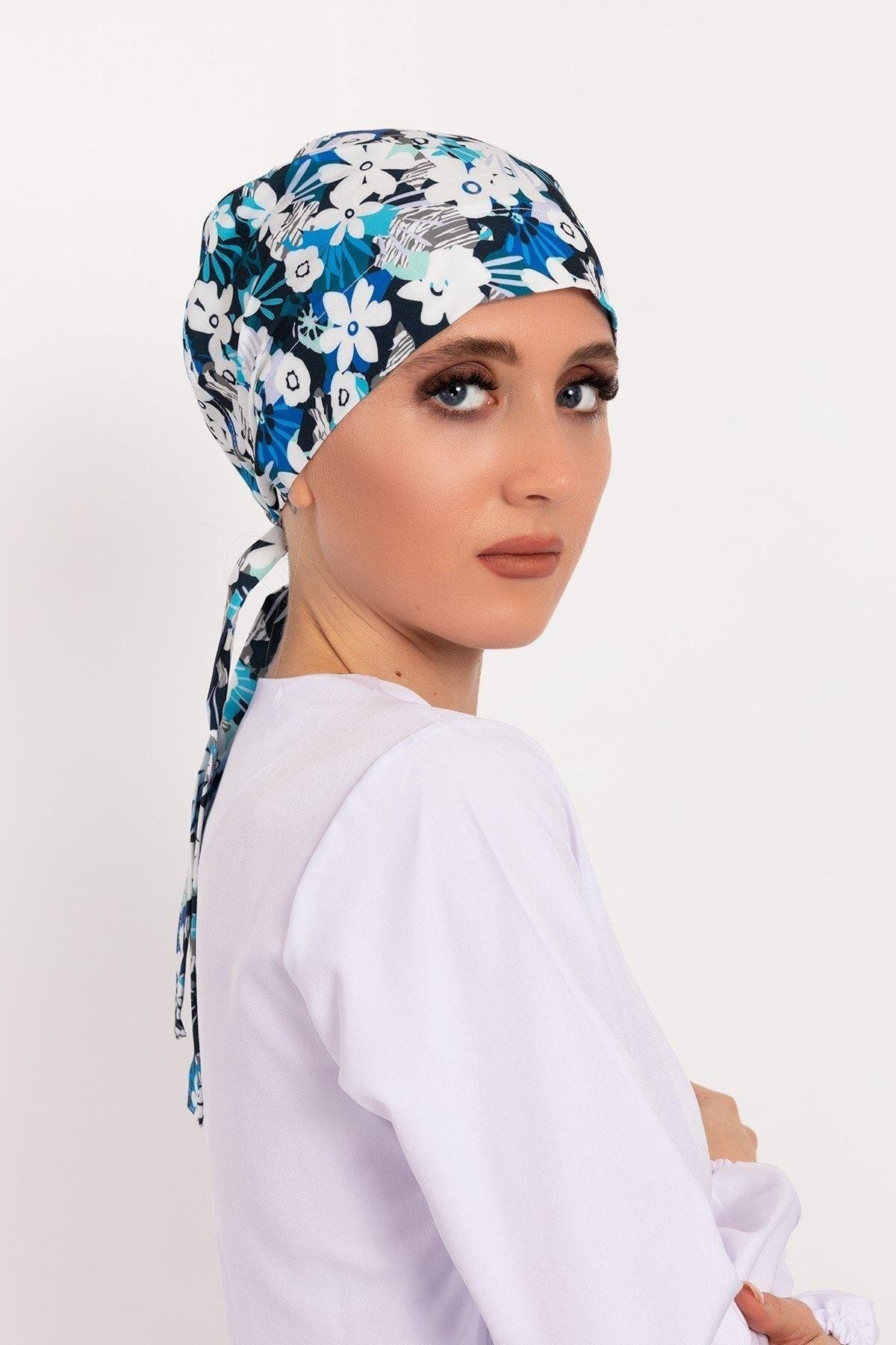 Kadın Beyaz Papatya Desenli Tesettür Doktor Hemşire Hastane Aşçı Cerrahi Bone-Nur Medikal Giyim