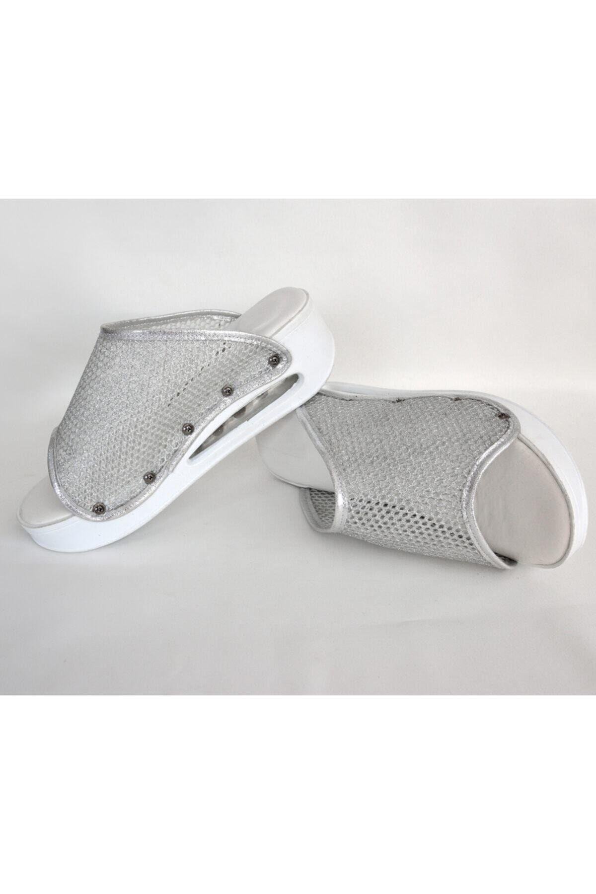 Kadın Gümüş Simli Rengi Açık Model Airmax Terlik-Nur Ortopedi