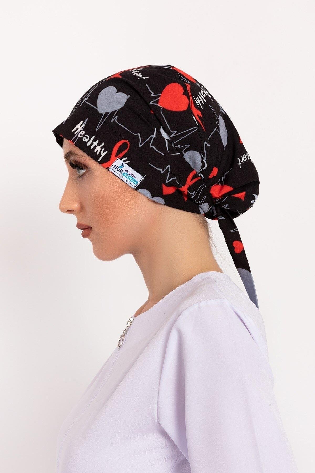 Kadın Sağlıklı Kalp Desenli Tesettür Doktor Cerrah Hemşire Hastane Cerrahi Bone-Nur Medikal Giyim