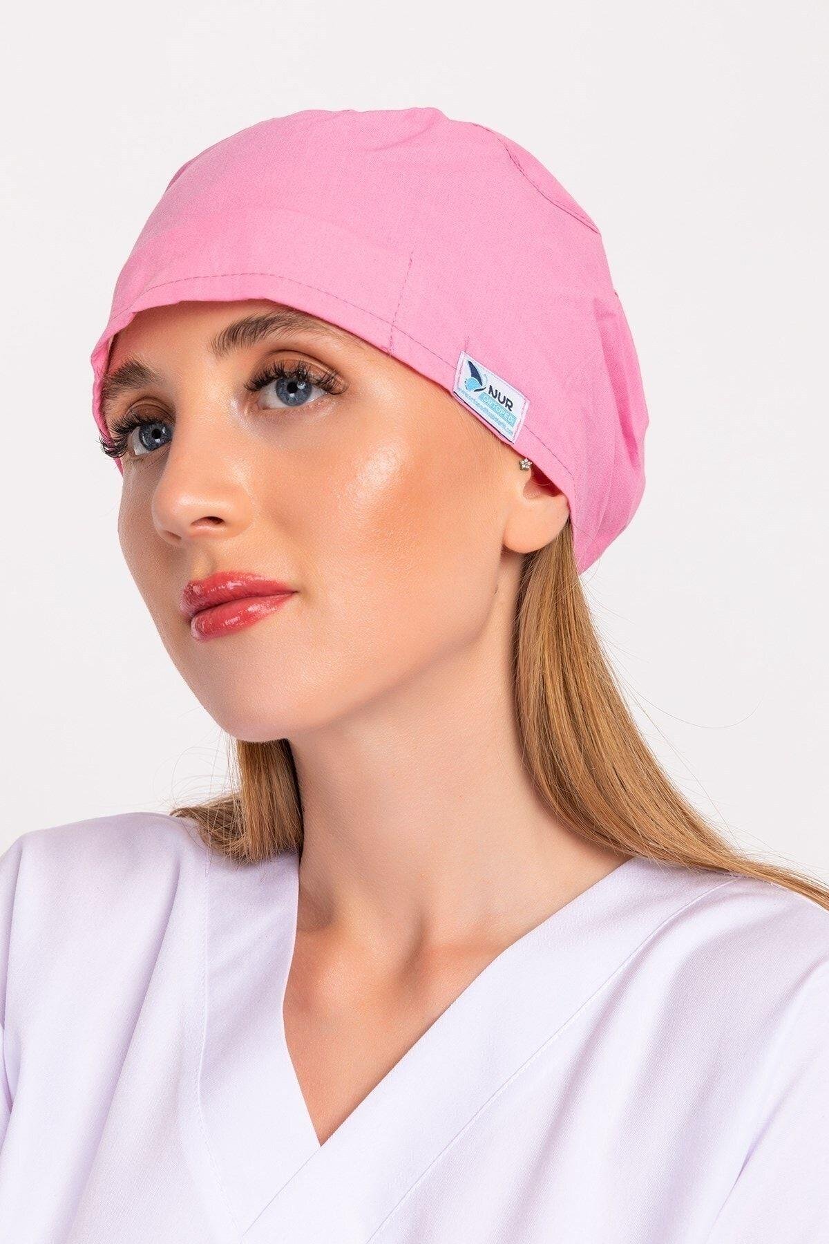 Kadın Şeker Pembe Renk Doktor Hemşire Hastane Medikal Cerrahi Bone B188-Nur Medikal Giyim
