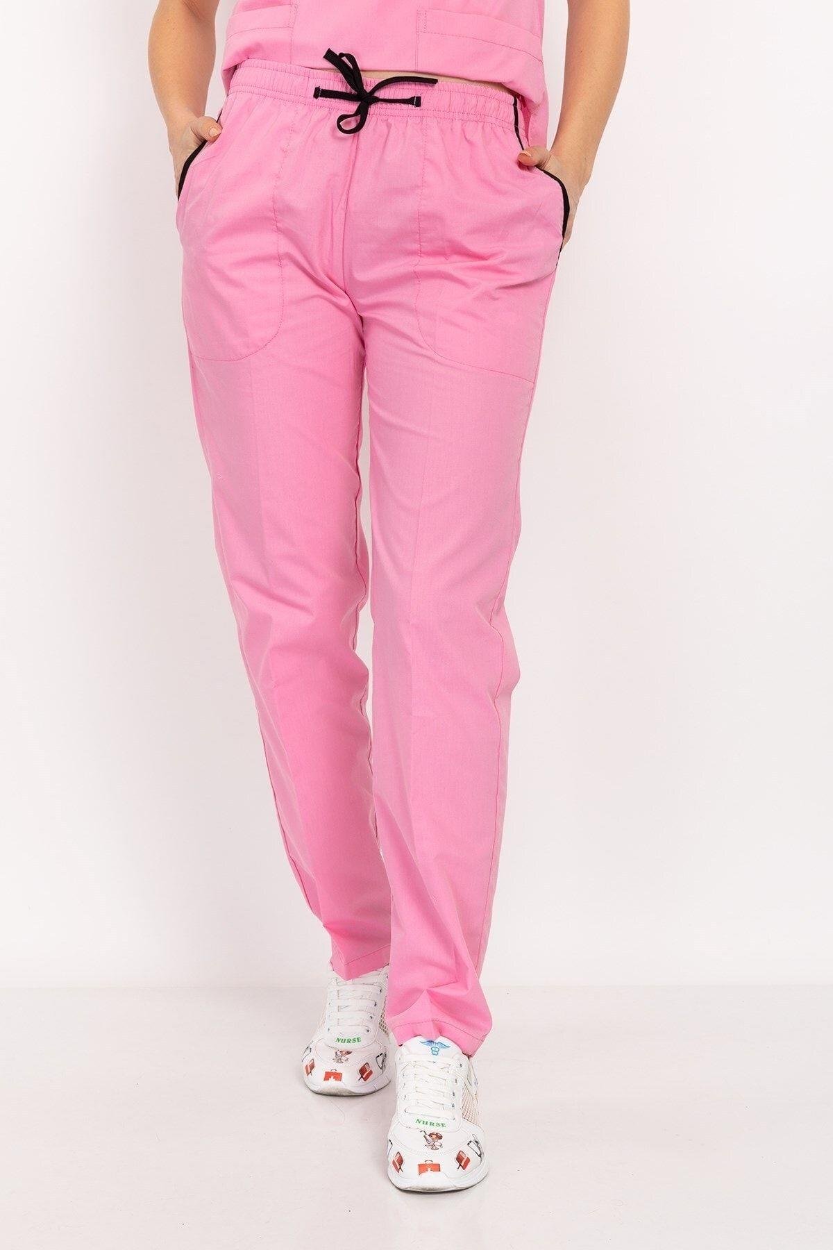 Kadın Şeker Pembesi Likralı Hemşire Doktor Hastane Pantolon-Nur Medikal Giyim