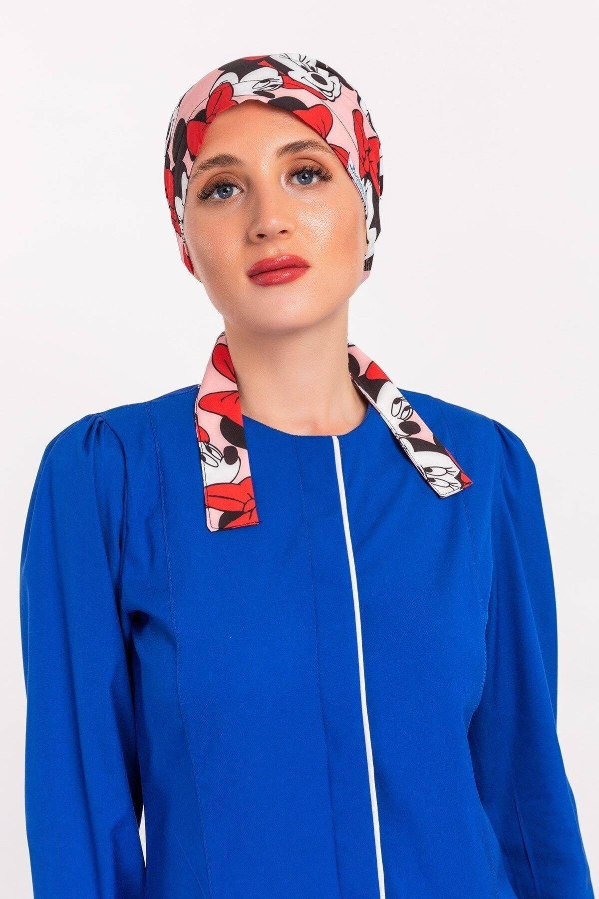 Kadın Tesettür Hemşire Bonesi - Pudra Mickey-Nur Medikal Giyim