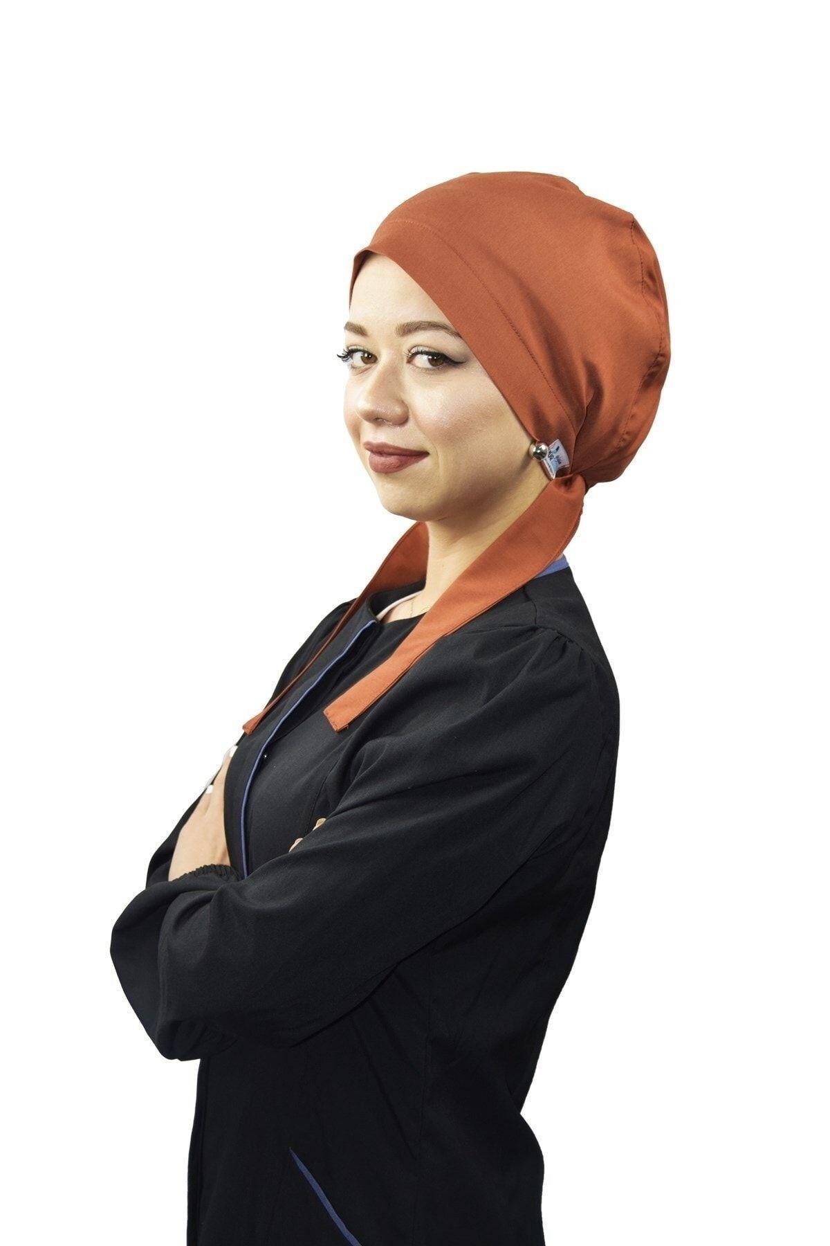 Kadın Tesettür Kiremit Renk Likralı Doktor Hemşire Hastane Aşçı Cerrahi Bone-Nur Medikal Giyim