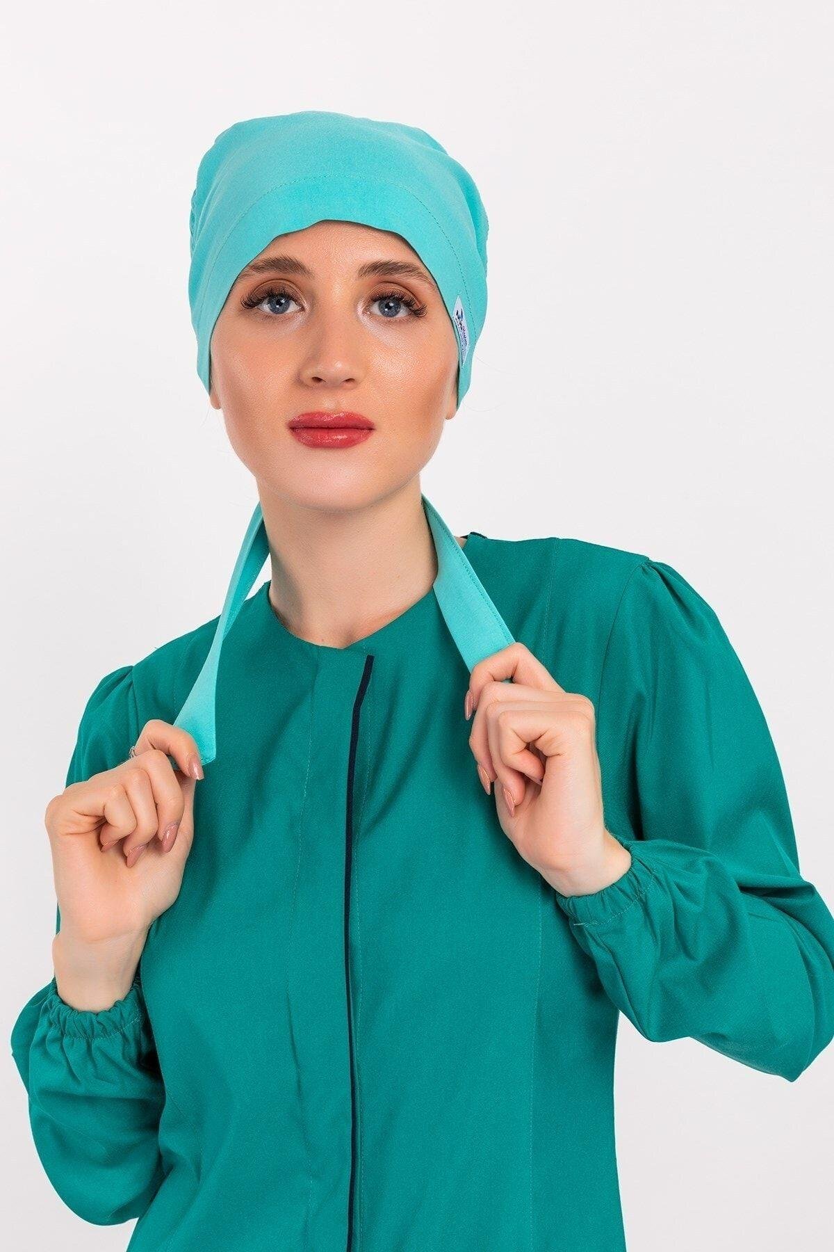 Kadın Tesettür Mint Mavisi Hastane Doktor Hemşire Aşçı Bonesi-Nur Medikal Giyim