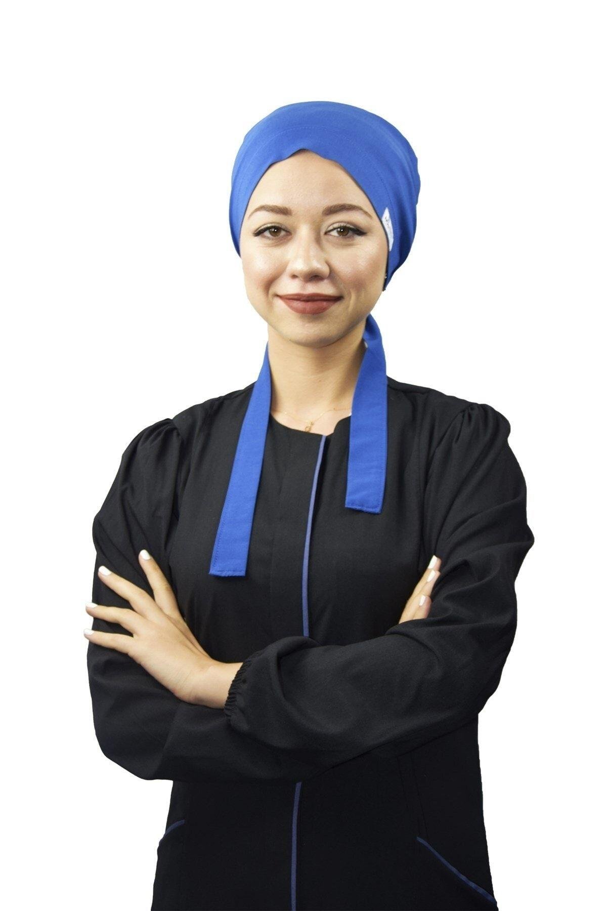 Kadın Tesettür Saks Mavi Doktor Hemşire Hastane Aşçı Cerrahi Tesettür Bonesi-Nur Ortopedi