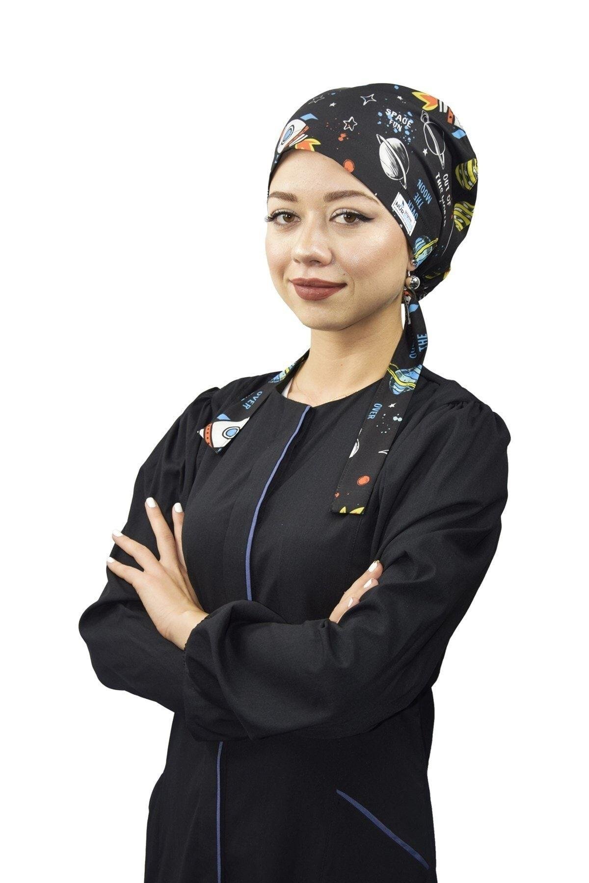 Kadın Tesettür Siyah Gezegen Doktor Hemşire Hastane Aşçı Cerrahi Tesettür Bone-Nur Ortopedi