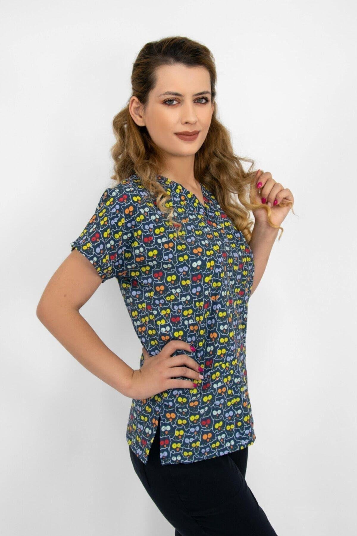 Kedi Gözü Cerrahi Doktor Hemşire Hastane Aşçı Likralı Tek Üst Forma-Nur Medikal Giyim