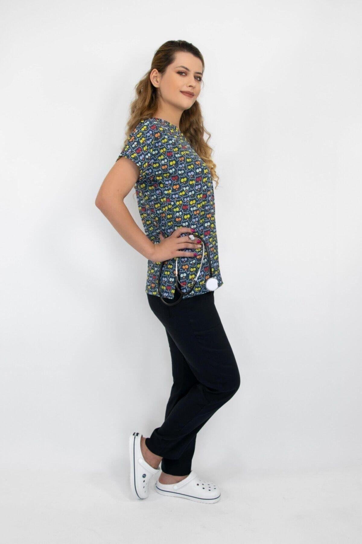 Kedi Gözü Cerrahi Doktor Hemşire Hastane Aşçı Likralı Forma Alt Üst Takım-Nur Medikal Giyim