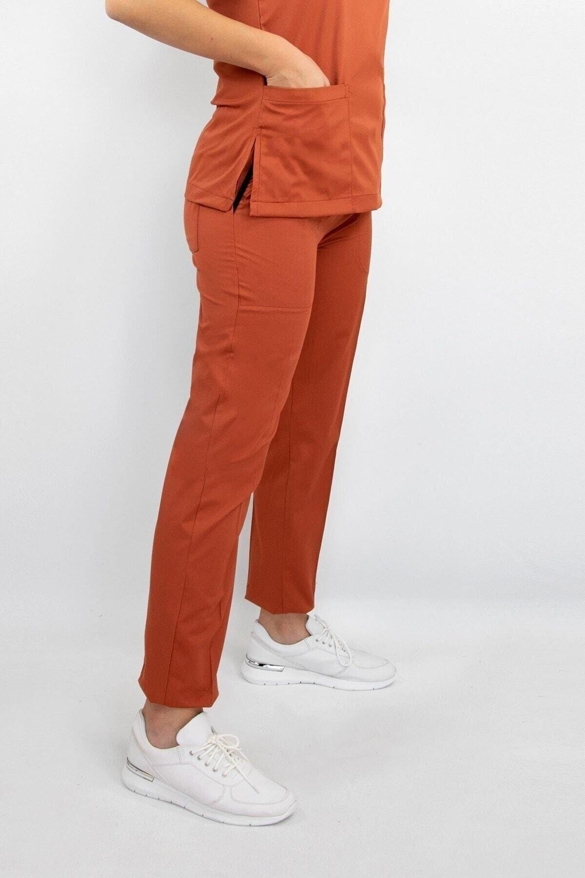 Kiremit Rengi Likralı Pantolon-Nur Medikal Giyim