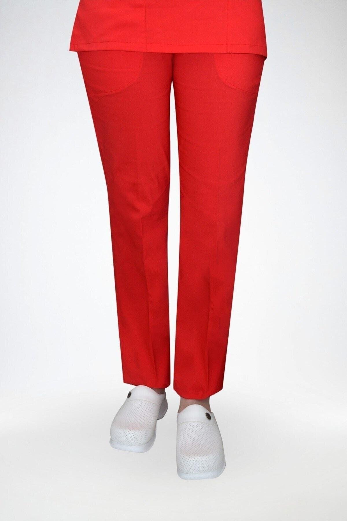 Kırmızı Likralı Pantolon-Nur Medikal Giyim
