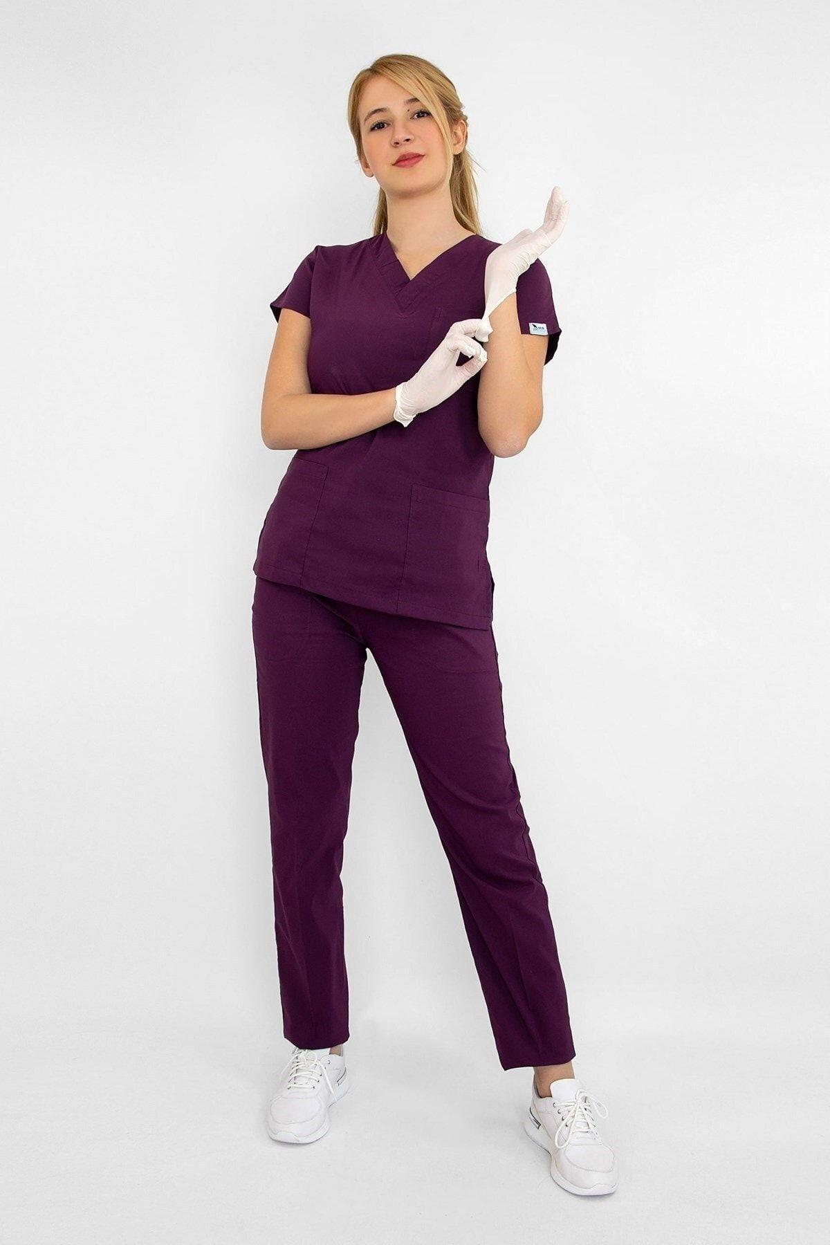 Koyu Mürdüm Terikoton Alt Üst Takım-Nur Medikal Giyim