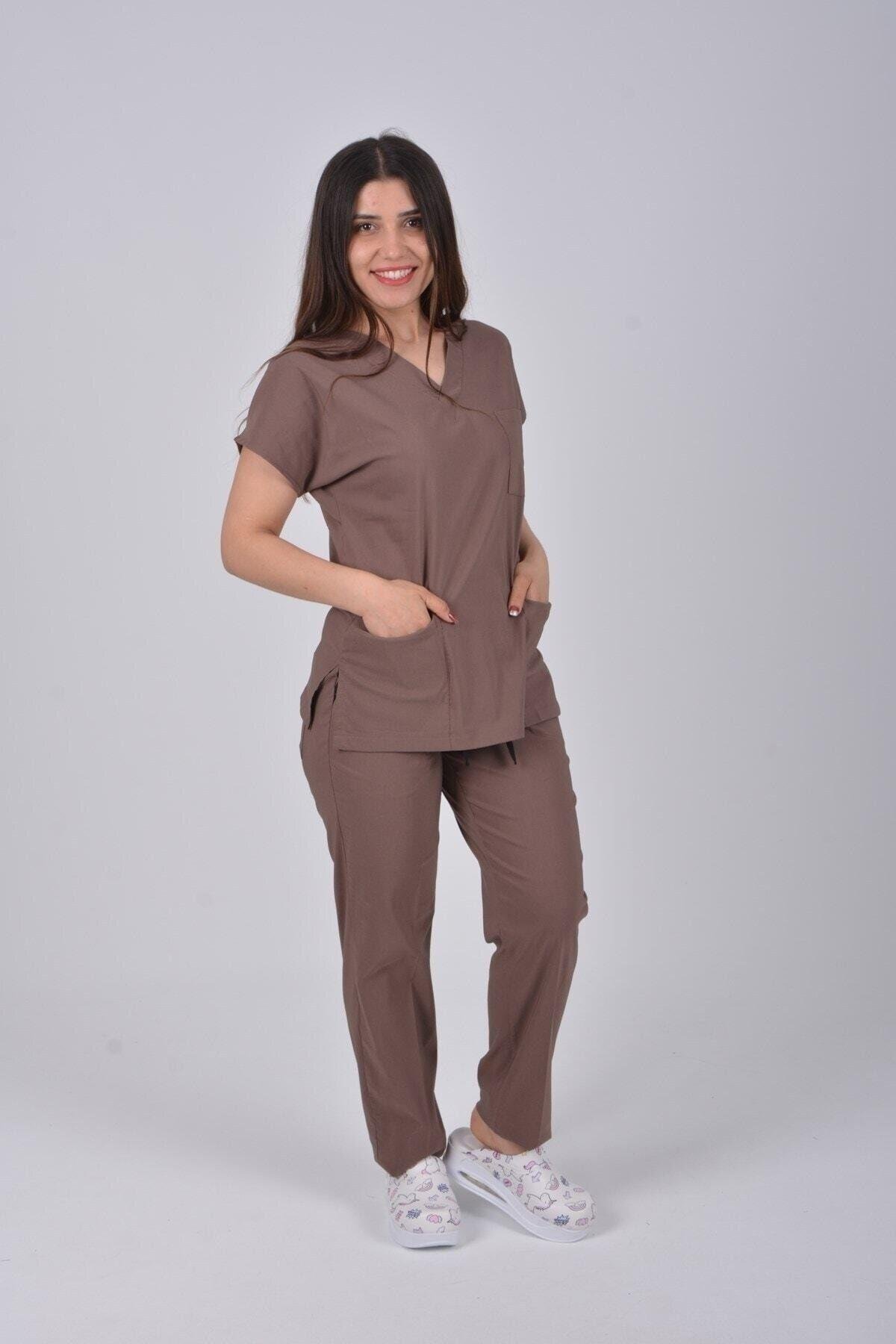 Koyu Vizon Likralı Alt Üst Takım-Nur Medikal Giyim