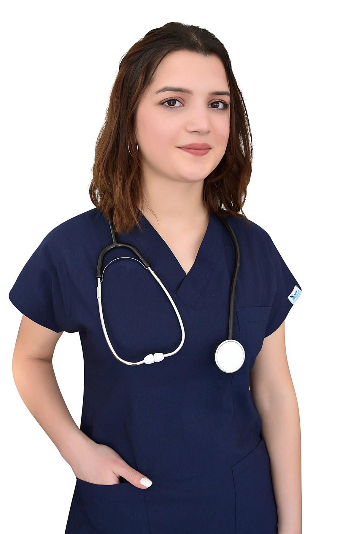 Lacivert Likralı Doktor Hemşire Hastane Cerrahi Tek Üst Forma-Nur Medikal Giyim