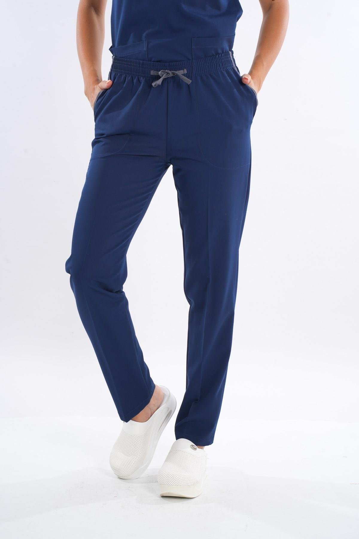 Lacivert Soft Likralı Hemşire Doktor Hastane Aşçı Tek Alt Pantolon-Nur Medikal Giyim
