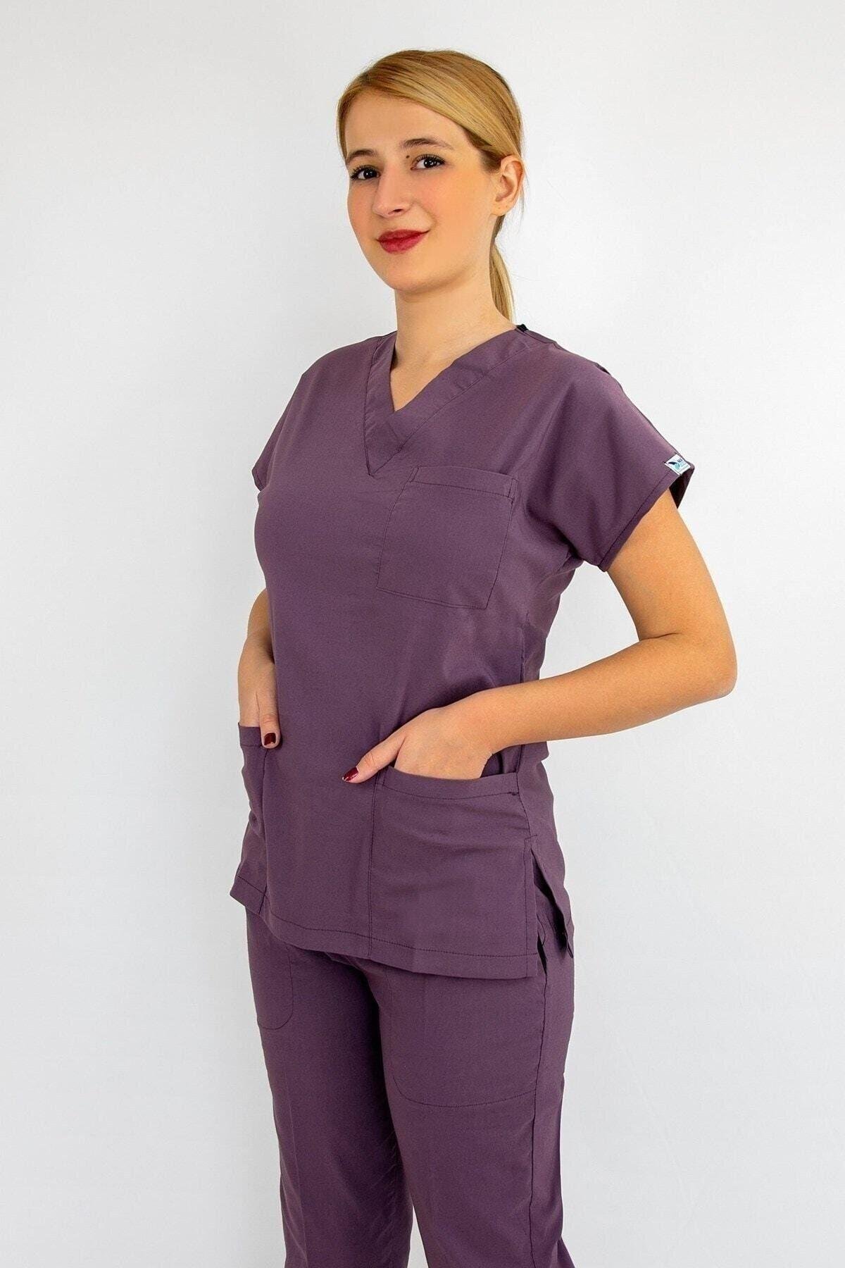 Leylak Rengi Likralı Üst Forma-Nur Medikal Giyim