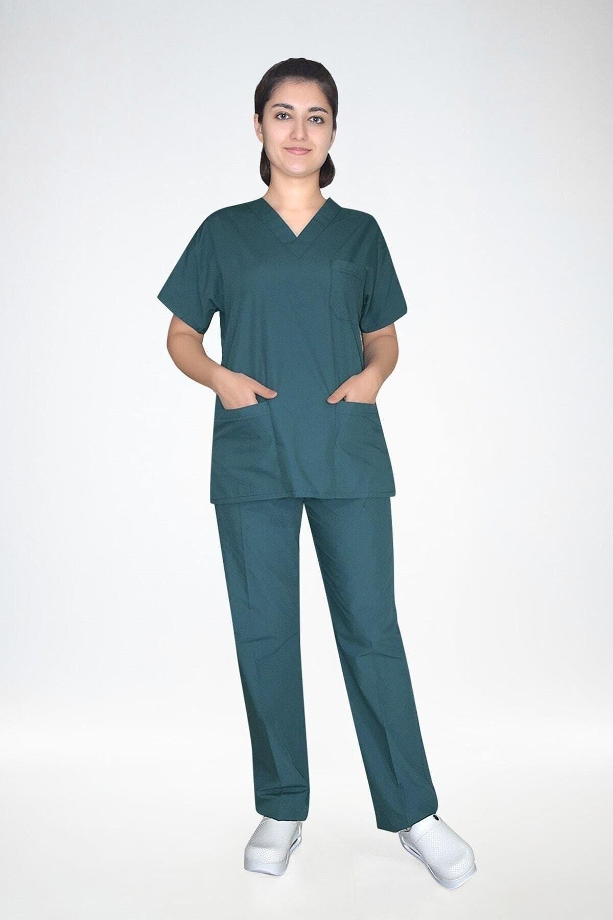 Petrol Yeşili Likralı Alt Üst Takım-Nur Medikal Giyim