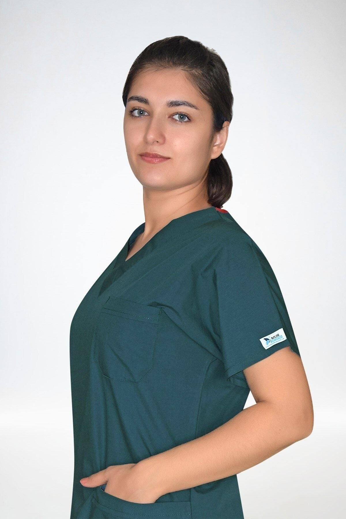 Petrol Yeşili Likralı Üst Forma-Nur Medikal Giyim